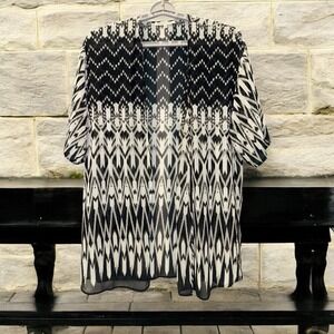 Daniel Rainn Women's Top L Black White Flowy Sheer Cardigan Open Front Cover Up